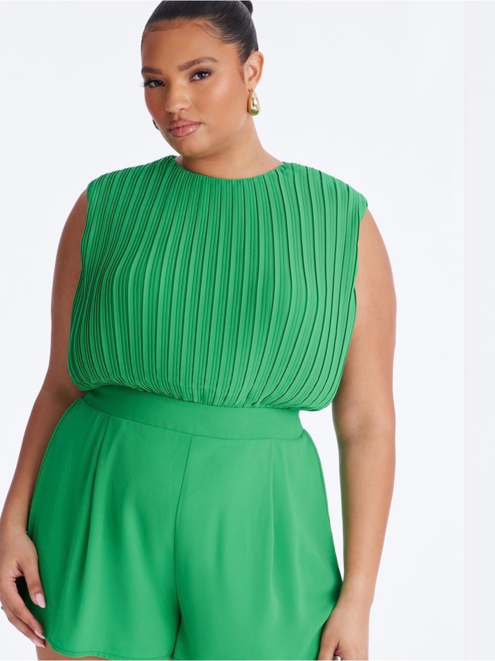 Fashion Nova Green Pleated Sleeveless Shorts Romper